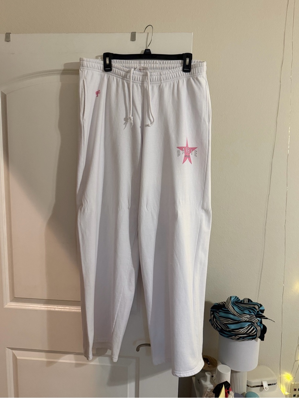 Barbie White Sweatpants with Pink Logo